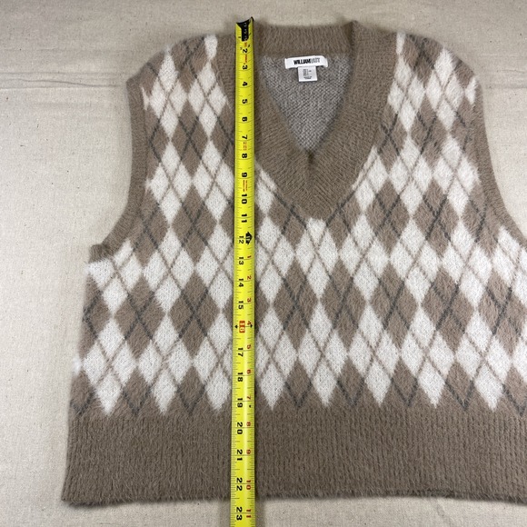 William Rast Argyle Sweater Vest Women's Size Large Beige Brown Layering Soft - Picture 6 of 8
